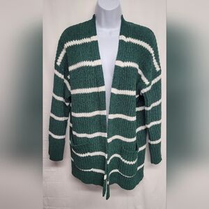 No Boundaries XXL 19 Green White Striped Open Front Cardigan Excellent Condition
